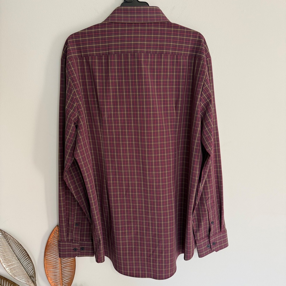 Mizzen+Main Leeward Dress Shirt XXL Trim Fit Burgundy Tan Plaid Performance Mens - Picture 5 of 5